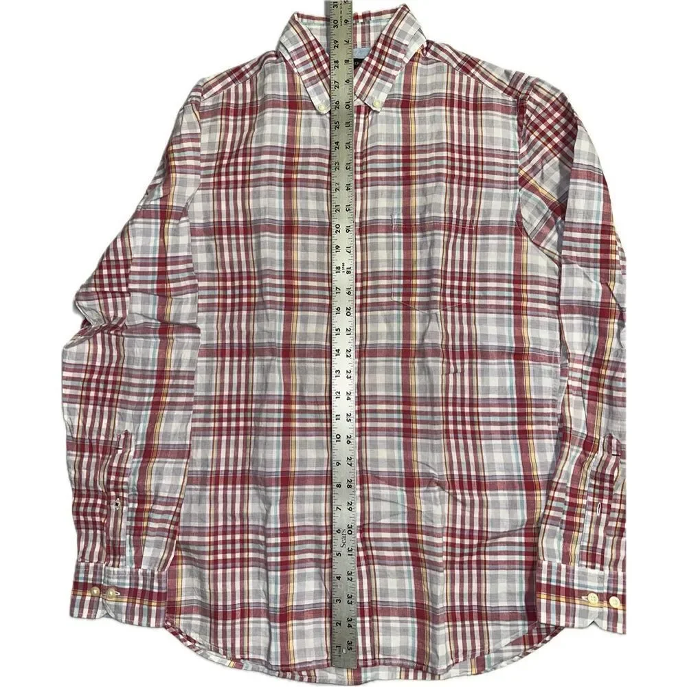 banana republic mens shirt medium plaid long‎ sleeve off white gray raspberry